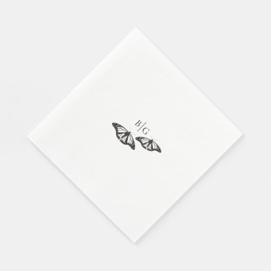 Minimalistische Schwarz-weiße Butterfly-Monogrammh Serviette (Ecke)