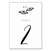 Minimalistische Schwarz-weiße Butterfly-Monogrammh Tischnummer (Rückseite)