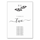 Minimalistische Schwarz-weiße Butterfly-Monogrammh Tischnummer (Rückseite)