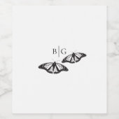 Minimalistische Schwarz-weiße Butterfly-Monogrammh Weinetikett (Einzelnes Label)