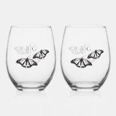 Minimalistische Schwarz-weiße Butterfly-Monogrammh Weinglas Ohne Stiel (Rückseite)