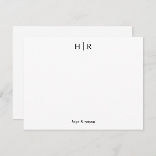 Minimalistische Schwarz-weiße Classic-Monogramm-No Dankeskarte (Vorne/Hinten)