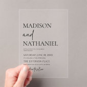 Minimalistische Schwarz-weiße Einfache Hochzeit Acryleinladungen (Insitu (Handheld))