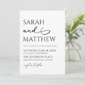 Minimalistische Schwarz-weiße Einfache Hochzeit Einladung (Stehend Vorderseite)