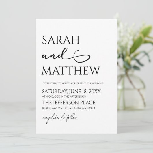 Minimalistische Schwarz-weiße Einfache Hochzeit Einladung (Stehend Vorderseite)