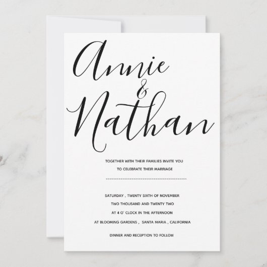 Minimalistische Schwarz-weiße Einladung zur Hochze (Vorderseite)