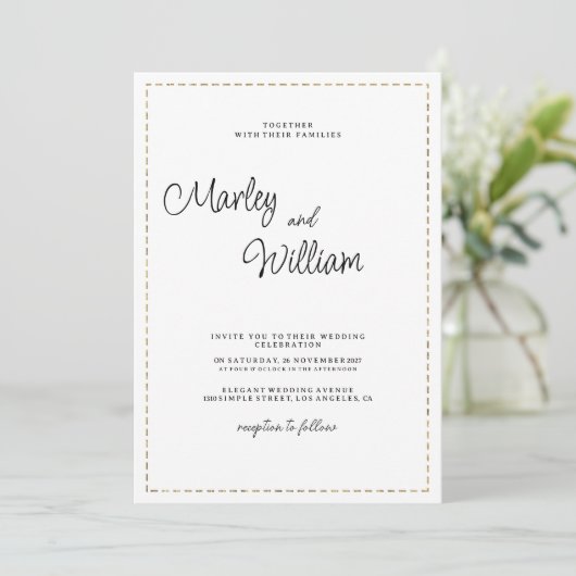 Minimalistische Schwarz-weiße Goldmedaille Einladung (Stehend Vorderseite)