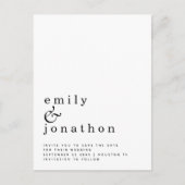 Minimalistische Schwarz-weiße Hochzeit Das Datum s Ankündigungspostkarte (Vorderseite)