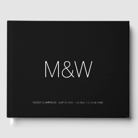 Minimalistische Schwarz-weiße Hochzeit Gästebuch (Vorderseite)