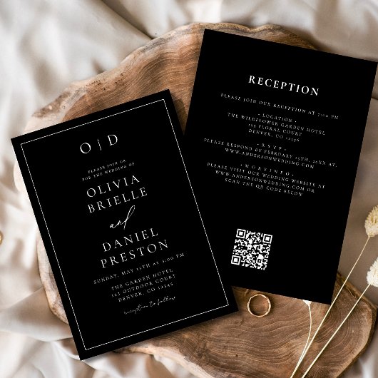 Minimalistische Schwarz-weiße Hochzeit in einem QR Einladung