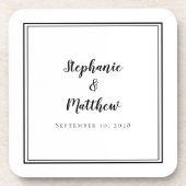 Minimalistische Schwarz-weiße Hochzeit Neugeborene Getränkeuntersetzer (Vorderseite)