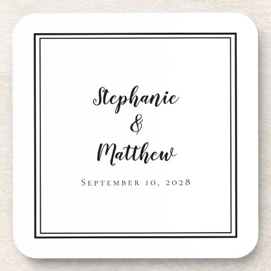 Minimalistische Schwarz-weiße Hochzeit Neugeborene Getränkeuntersetzer (Vorderseite)