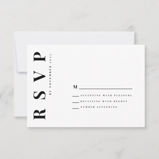 Minimalistische schwarz-weiße Hochzeit rsvp (Vorderseite)