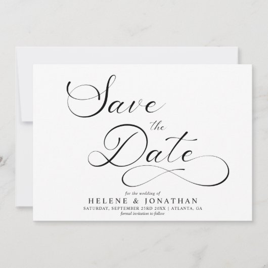 Minimalistische Schwarz-weiße Hochzeit Save The Date (Vorderseite)