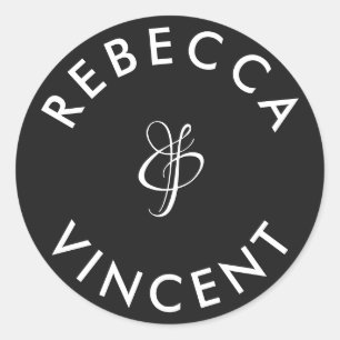 Minimalistische Schwarz-weiße Hochzeiten Personali Runder Aufkleber