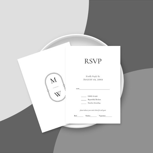 Minimalistische Schwarz-weiße Hochzeitkarte für Mo RSVP Karte