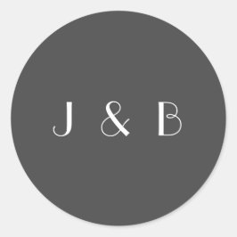 Minimalistische Schwarz-weiße Hochzeitmonogramm Runder Aufkleber