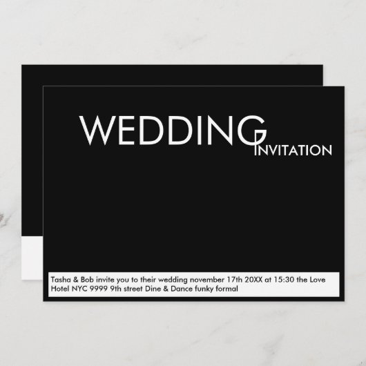 Minimalistische Schwarz-weiße Hochzeitsstipografie Einladung (Vorne/Hinten)