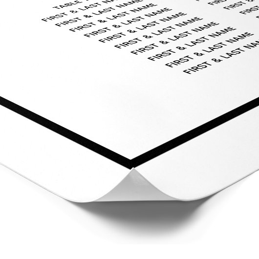 Minimalistische Schwarz-weiße Hochzeitstabelle Poster (Ecke)