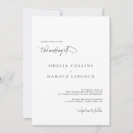Minimalistische Schwarz-weiße Kalligrafie-Chic-Hoc Einladung (Vorderseite)