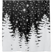 Minimalistische Schwarz-weiße Kiefernwälder Sterne Duschvorhang (Vorderseite)