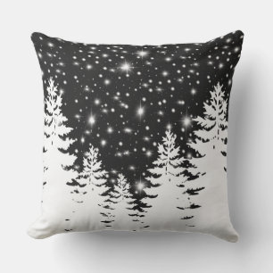 Minimalistische Schwarz-weiße Kiefernwälder Sterne Kissen