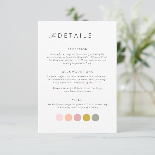 Minimalistische Schwarz-weiße Kleiderdetails Hochz Begleitkarte (Stehend Vorderseite)