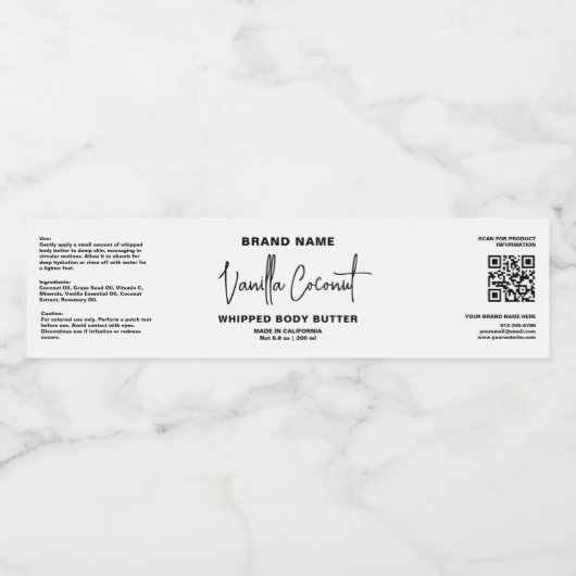 Minimalistische Schwarz-weiße Kosmetik Jar Wrapper Wasserflaschenetikett (Einzelnes Label)