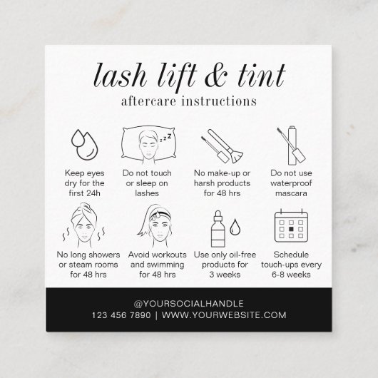 Minimalistische Schwarz-weiße Lash Lift & Tint Afc Quadratische Visitenkarte (Rückseite)