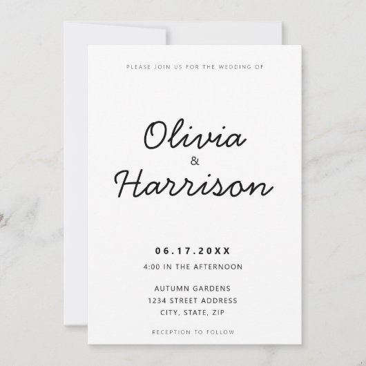 Minimalistische Schwarz-weiße Moderne in einer Hoc Einladung (Vorderseite)