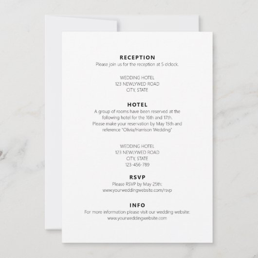 Minimalistische Schwarz-weiße Moderne in einer Hoc Einladung (Rückseite)