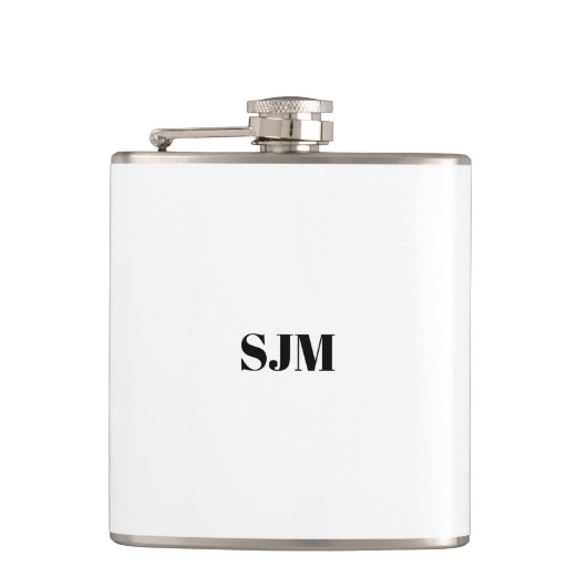 Minimalistische Schwarz-weiße Monogramm-Initialen Flachmann (Vorderseite)