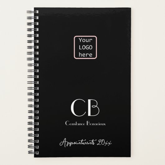 Minimalistische Schwarz-weiße Monogramm-Initialen Planer (Vorderseite)