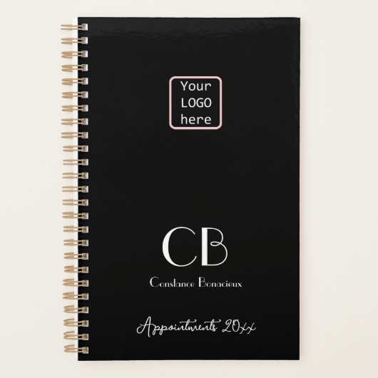 Minimalistische Schwarz-weiße Monogramm-Initialen  Planer (Vorderseite)