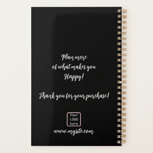 Minimalistische Schwarz-weiße Monogramm-Initialen Planer (Rückseite)