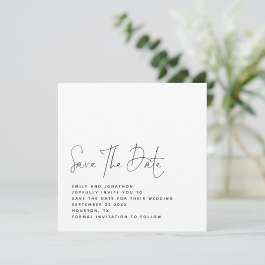 Minimalistische Schwarz-weiße QR-Hochzeit speicher Save The Date (Stehend Vorderseite)