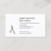 Minimalistische Schwarz-weiße Scheren Haarstylisti Visitenkarte (Vorderseite)