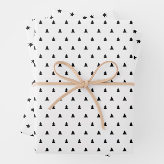 Minimalistische Schwarz-weiße Skandinavien Weihnac Geschenkpapier Set (Beispiel)