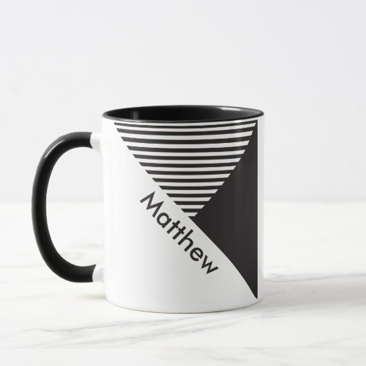 Minimalistische Schwarz-weiße Streifen Geo Individ Tasse (Links)