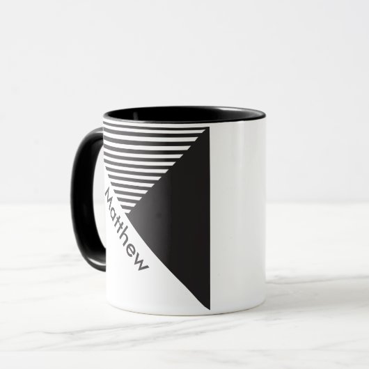 Minimalistische Schwarz-weiße Streifen Geo Individ Tasse (Vorderseite Links)