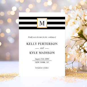 Minimalistische Schwarz-weiße Streifen Monogramm G Save The Date