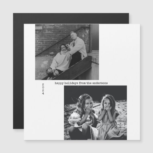 Minimalistische Schwarz-weiße Typografie Foto Weih Magnetkarte (Vorne/Hinten)