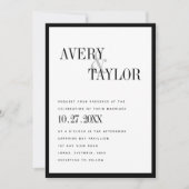 Minimalistische Schwarz-weiße Typografische Hochze Einladung (Vorderseite)