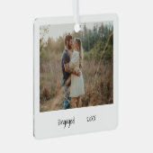 Minimalistische Schwarz-weiße Verlobung Foto Verlo Ornament Aus Metall (Vorderseite Rechts)