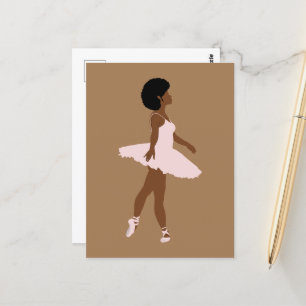 Minimalistische schwarze Ballerina Afro-Haar-Illus Postkarte