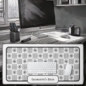 Minimalistische schwarze Blume - Auf Weiß geprüft Schreibtischunterlage