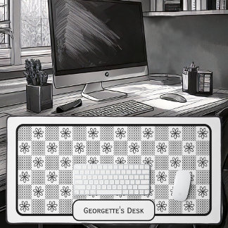 Minimalistische schwarze Blume - Auf Weiß geprüft Schreibtischunterlage