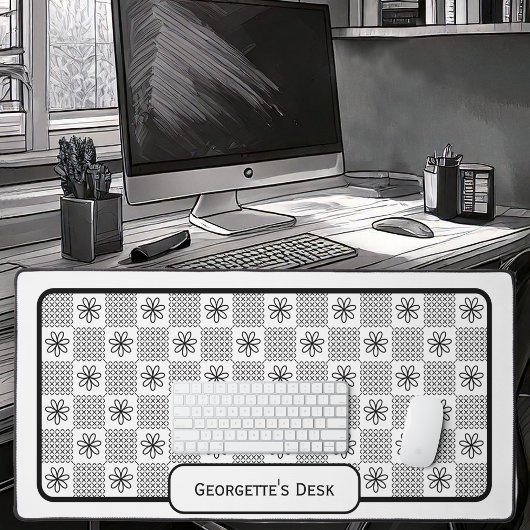 Minimalistische schwarze Blume - Auf Weiß geprüft Schreibtischunterlage