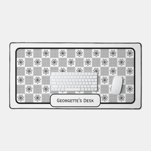 Minimalistische schwarze Blume - Auf Weiß geprüft Schreibtischunterlage (Tastatur & Maus)