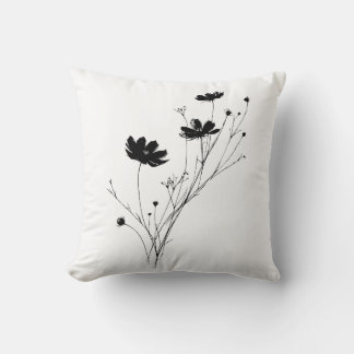 Minimalistische schwarze botanische Wildblumen-Wur Kissen